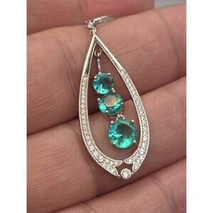 DSMK 925 STERLING SILVER CZ EMERALD PENDANT FOR NECKLACE